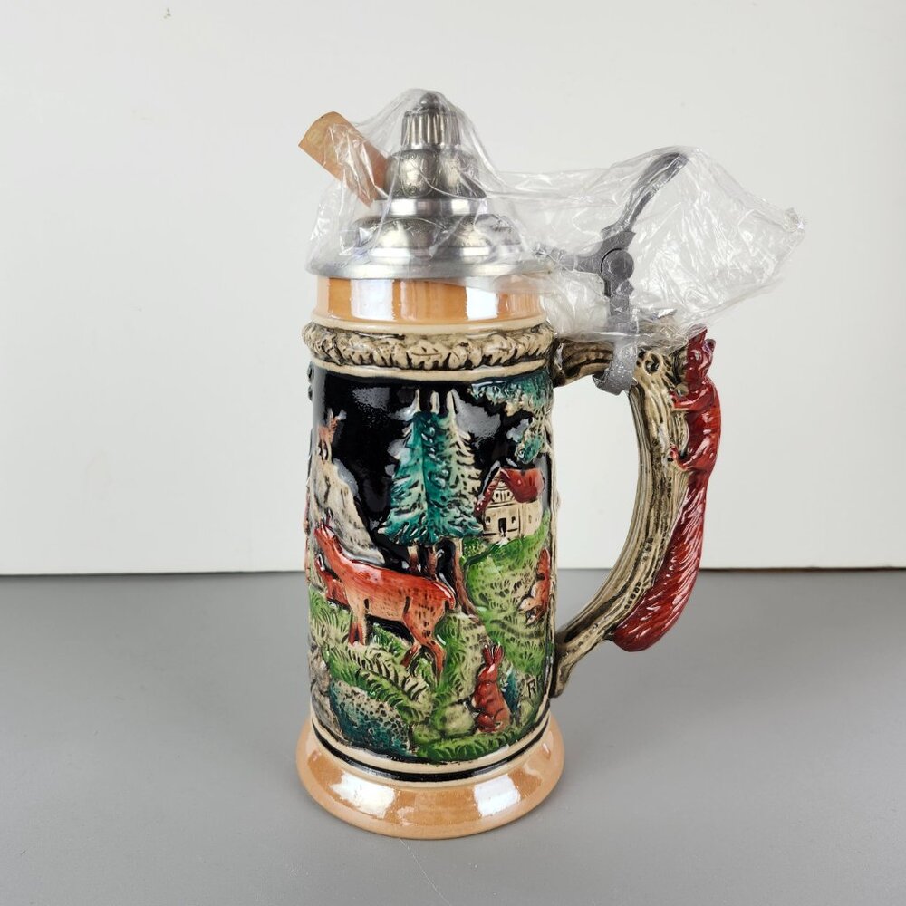 W. Germany Beer Stein w/Pewter Lid - Fox Handle